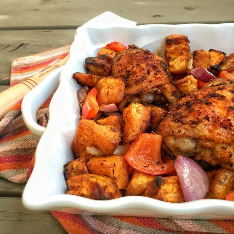 Baked Cajun Chicken Thighs with Sweet Potatoes