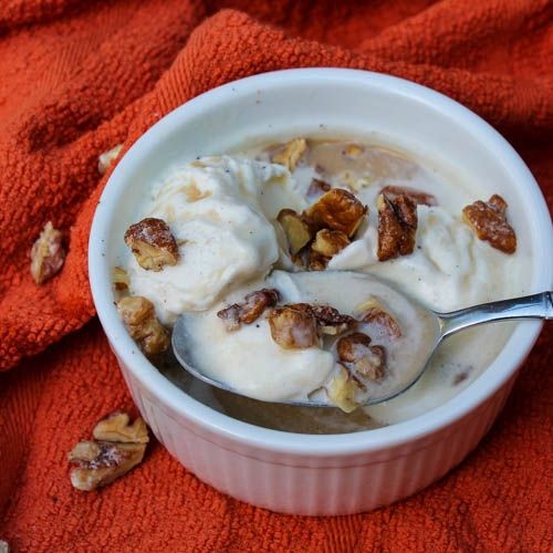 Bourbon Caramel Affogato with Pecan Crumble
