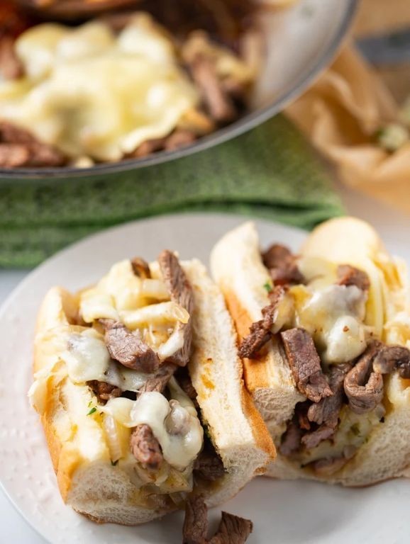 Garlic Butter Shaved Beef Sandwich with Provolone