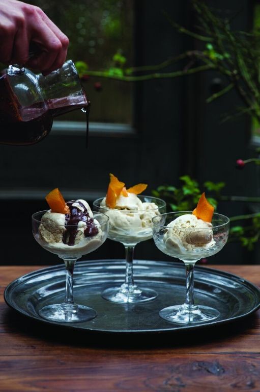 Orange Zest Affogato with Dark Chocolate Sauce