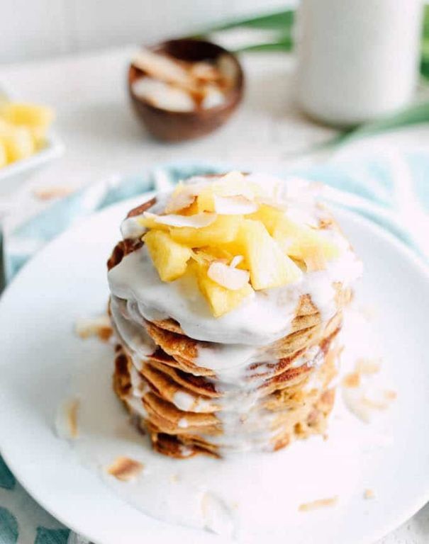 Pina Colada Pancakes with Coconut Syrup