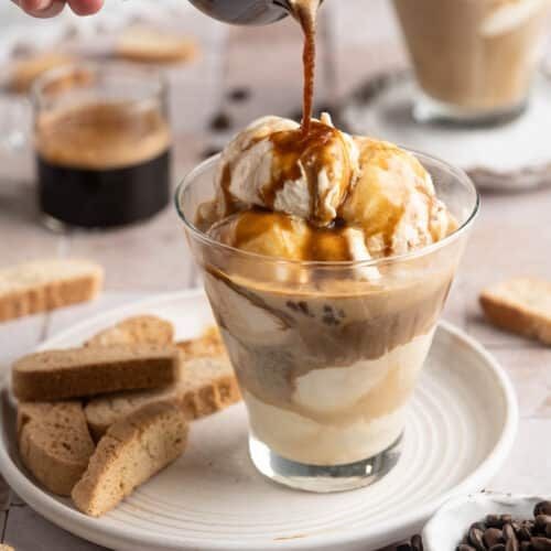 Salted Caramel Affogato with Dark Chocolate Shavings