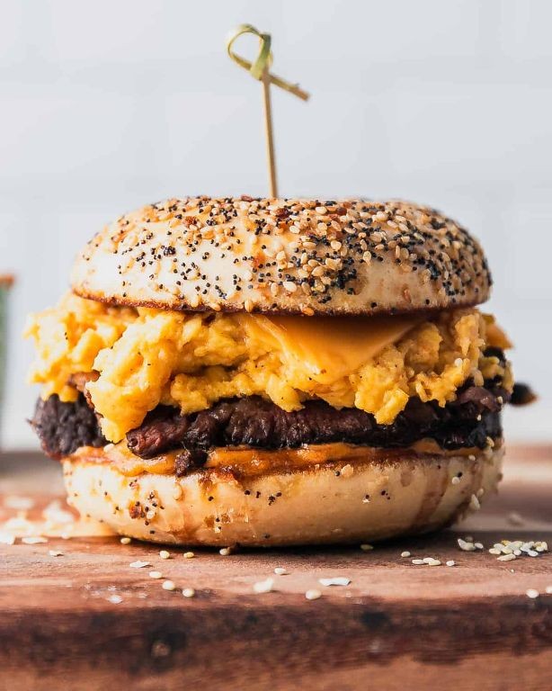 Shaved Beef and Fried Egg Breakfast Sandwich