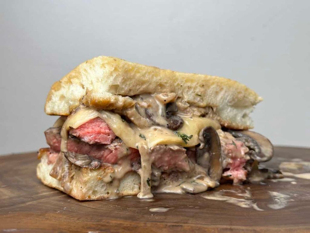 Shaved Beef and Mushroom Swiss Sandwich