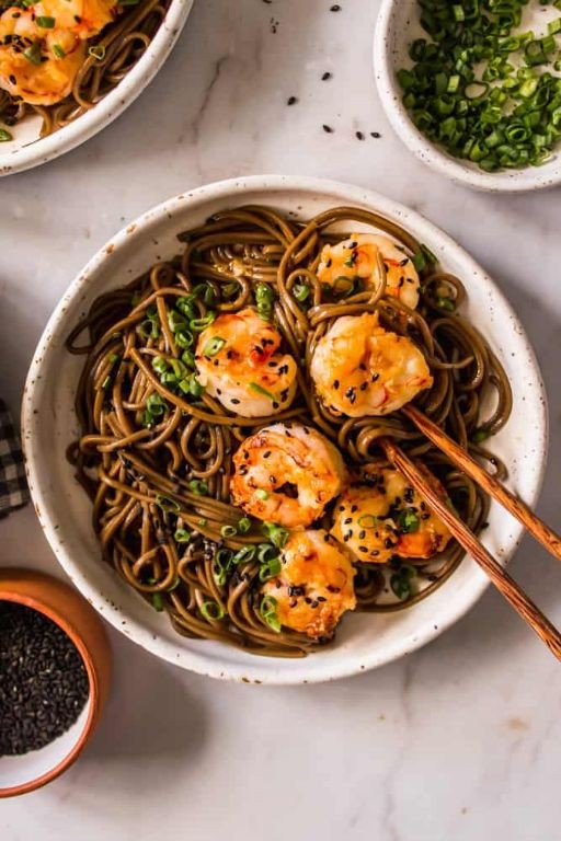 Spicy Garlic Shrimp with Buckwheat Noodles