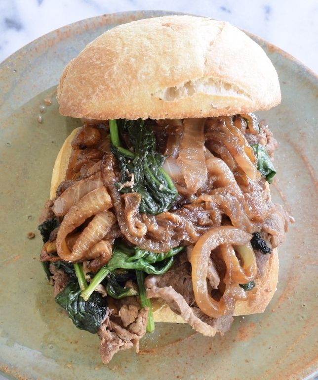Spicy Korean BBQ Shaved Beef Sandwich