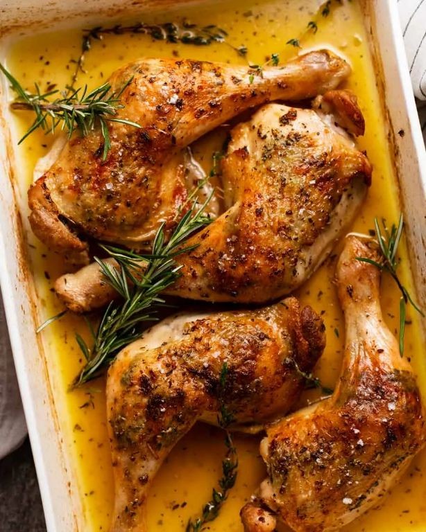 Baked Chicken Leg Quarters with Herb Butter Sauce