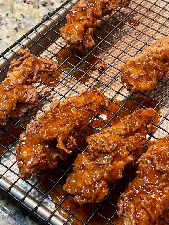 Baked Chicken Tenders with Honey Sriracha Drizzle