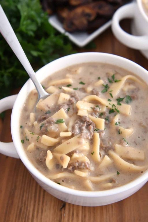 Beef Stroganoff Soup with Fresh Herbs