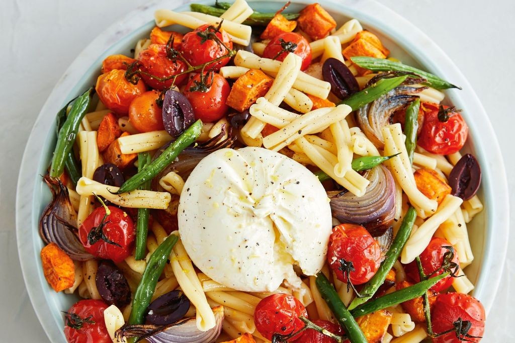 Burrata Pasta with Roasted Vegetables