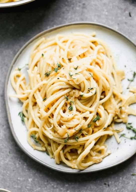 Carbonara with Caramelized Onions and Thyme