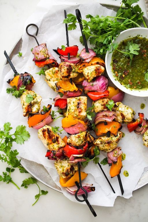 Chicken and Bell Pepper Skewers with Chimichurri