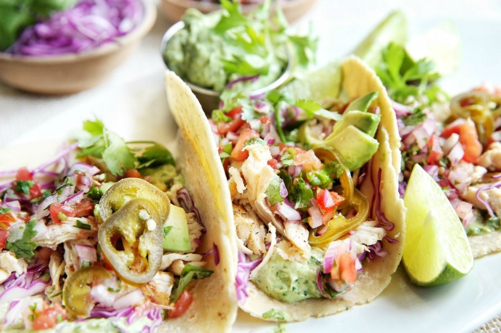 Chicken and Bell Pepper Tacos with Avocado Crema