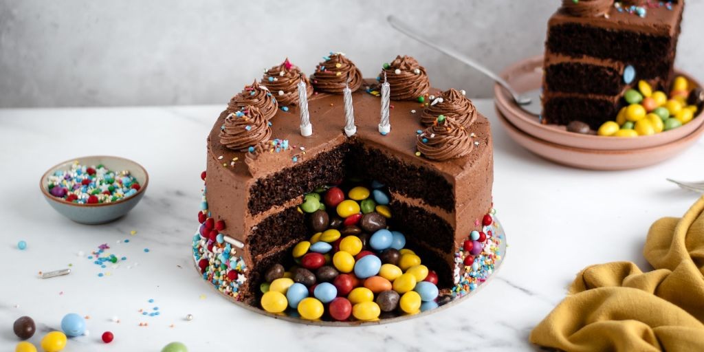 Chocolate Skittle Explosion Cake