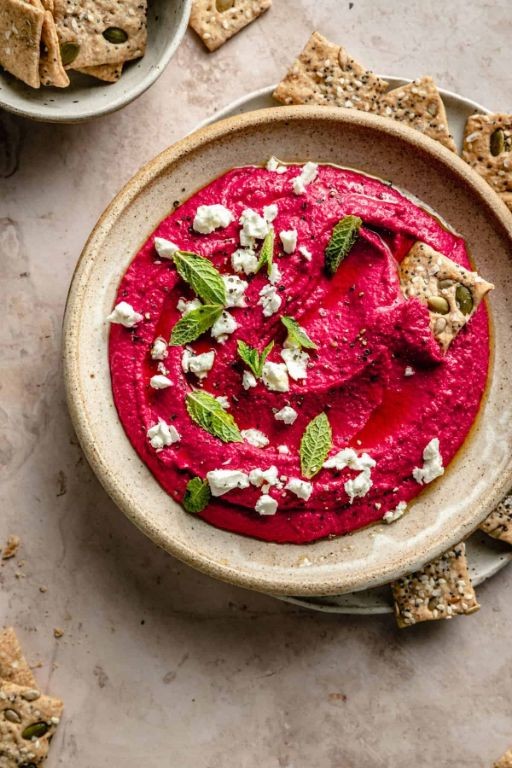 Coconut Beet Hummus with Fresh Herbs