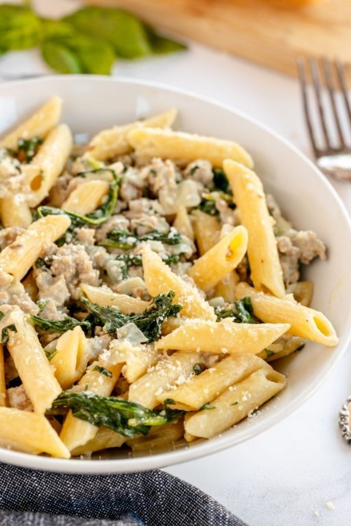 Creamy ground chicken and cabbage pasta