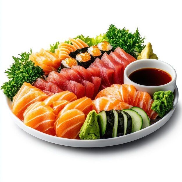 Fresh Sashimi Platter with Wasabi and Soy Sauce