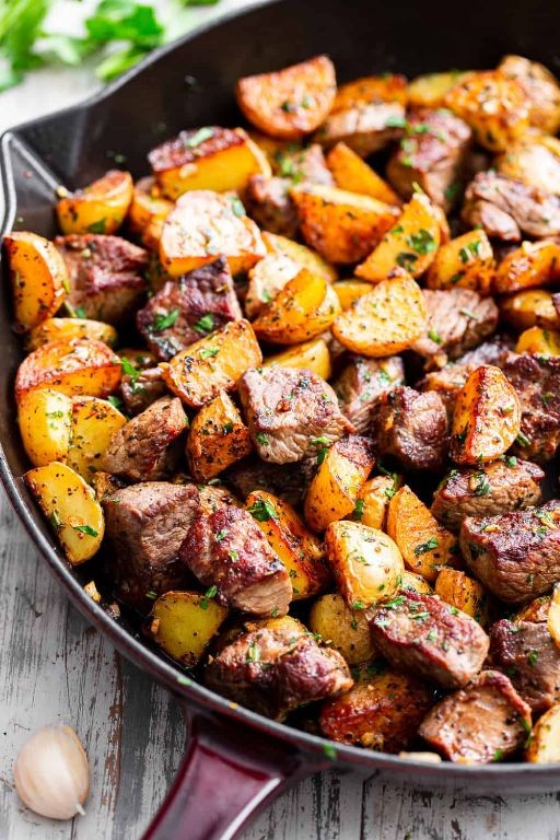 Garlic Butter Beef Tips with Potatoes