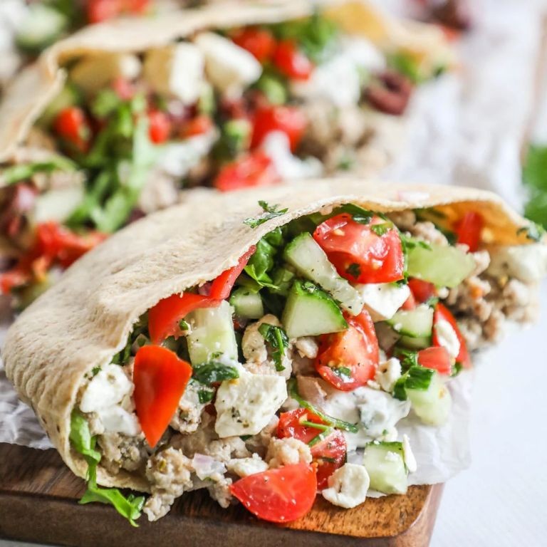 Greek ground chicken and cabbage pita wraps