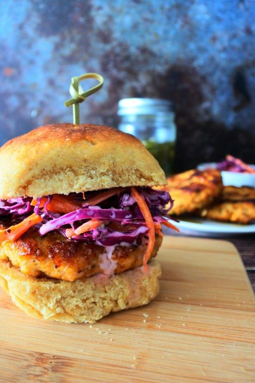 Ground chicken and cabbage slaw sandwiches