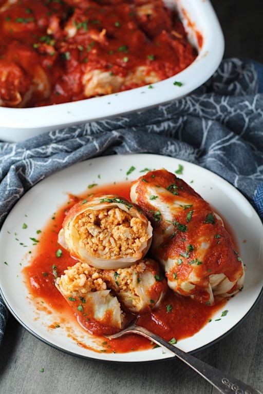 Ground chicken and cabbage stuffed cabbage rolls