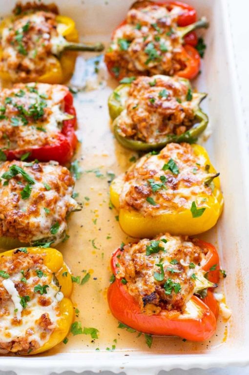 Ground chicken and cabbage stuffed peppers