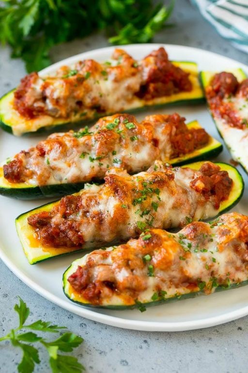 Hamburger and Cabbage Stuffed Zucchini Boats