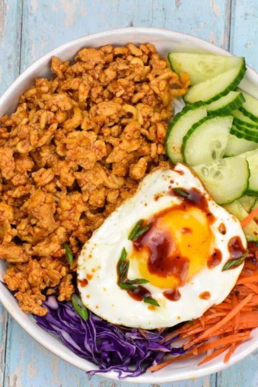 Korean-style ground chicken and cabbage bowls