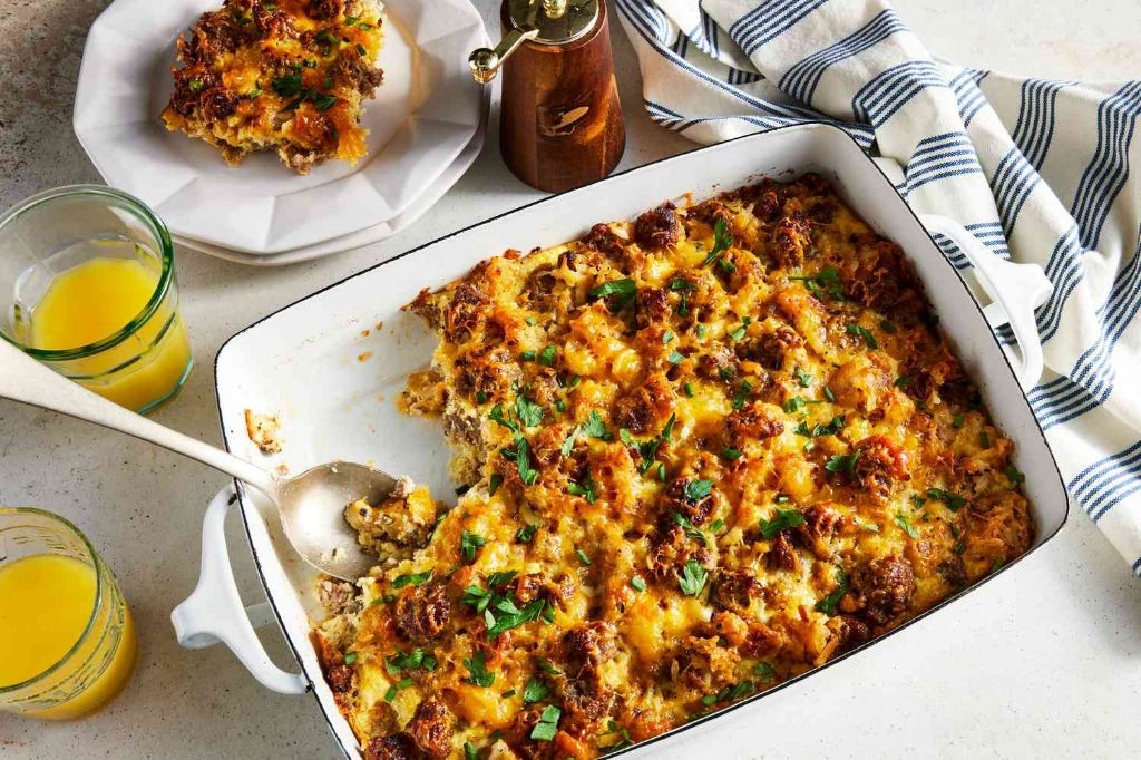 Loaded Hashbrown Casserole with Sausage