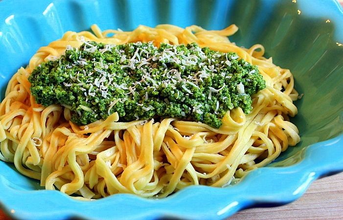 Lovage Pesto Pasta with Pine Nuts