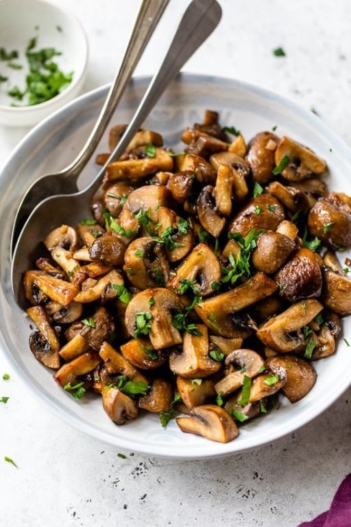 Lovage and Garlic Butter Mushrooms