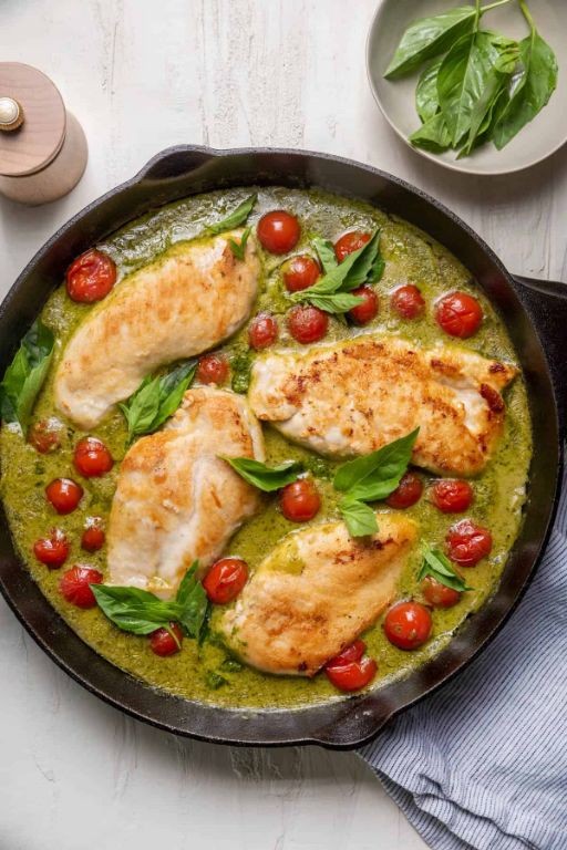 Pesto Baked Chicken with Basil Cream Sauce