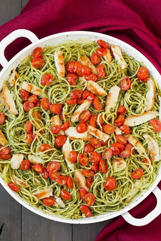 Pesto Chicken Breast with Cherry Tomatoes and Pasta