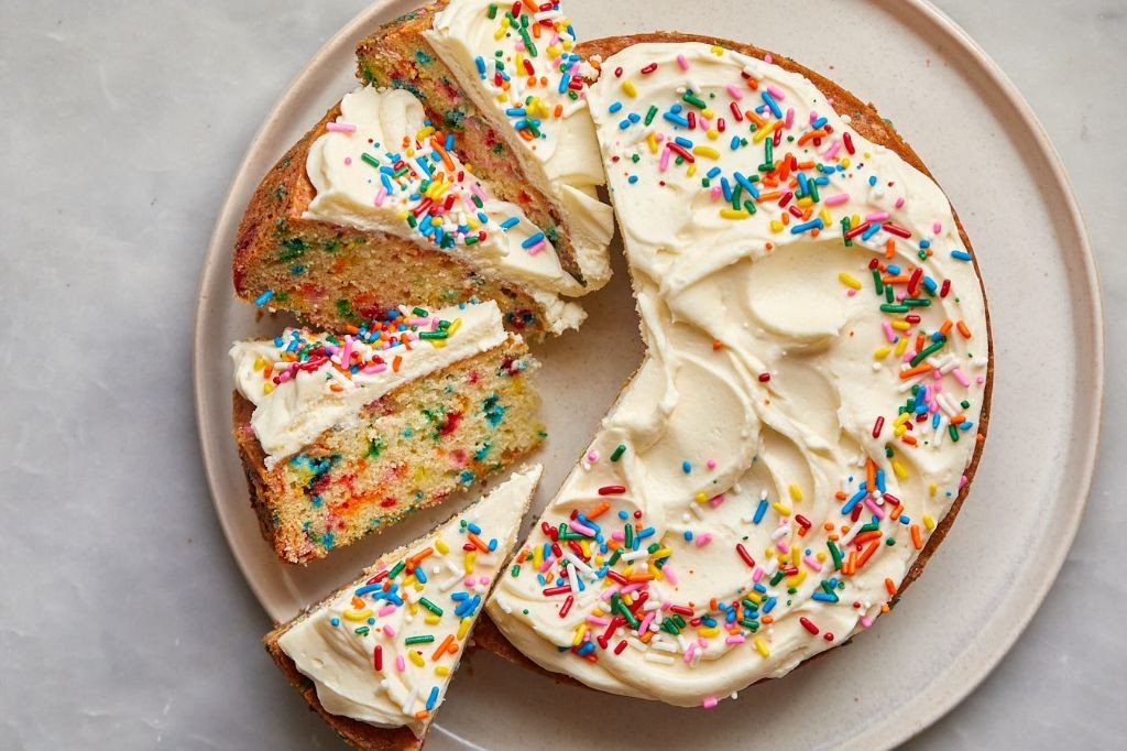 Skittle Confetti Cake with Cream Cheese Frosting