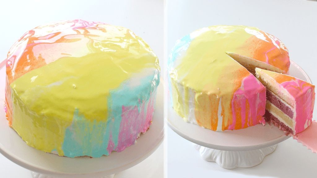 Skittle Rainbow Mirror Glaze Cake