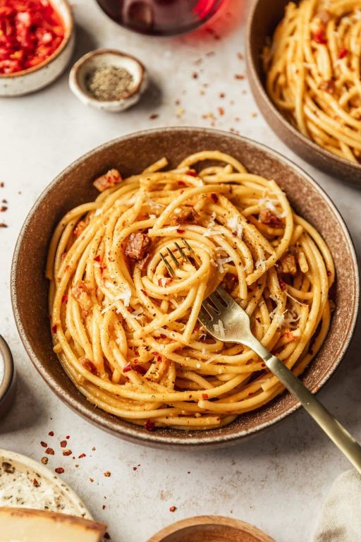 Spicy Carbonara with Chili Flakes and Pancetta