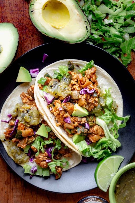 Spicy ground chicken and cabbage tacos