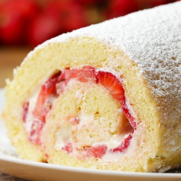 Strawberry Cream Cheese Roll Cake