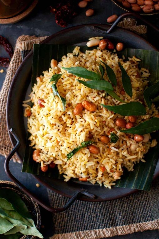 Tamarind Rice with Peanuts and Curry Leaves